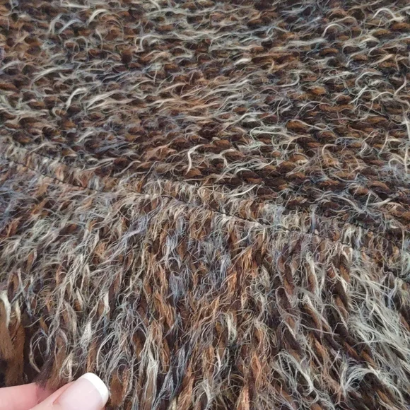 Bryn Walker Fall Poncho Wrap Open Long Fringe Bohemian Sweater Wool Shaggy Coat - Picture 8 of 8